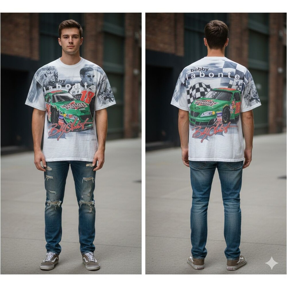 Vintage 2003 Bobby Labonte NASCAR T-Shirt AOP All Over Print #18 Chase Y2K Large